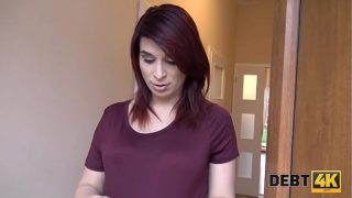 Pregnant lovely with red hair spreads legs for the debt collector